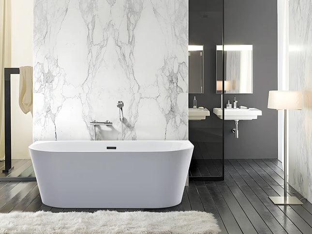 Baignoire semi îlot asymétrique brillante - Blanche - 149,5 cm - DIVINA
