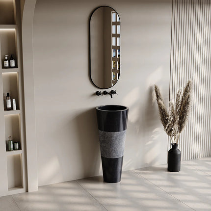 Vasque sur pied en marbre noir strié - L40 cm - Collection Les éphémères