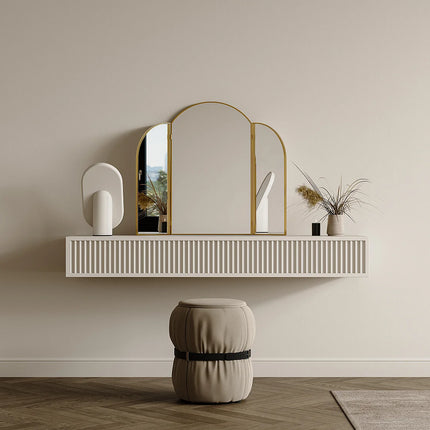 Miroir barbier métal doré avec 3 vantaux articulés - Doré - 85 cm - QIANA