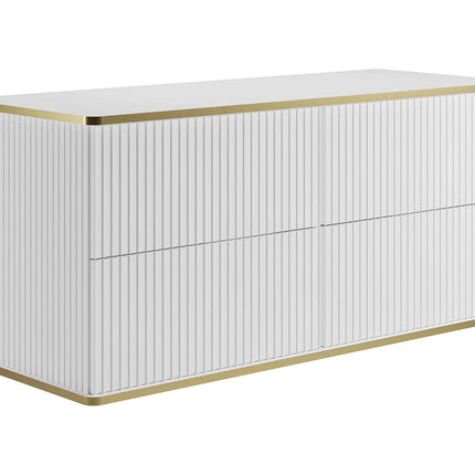 Meuble de salle de bain suspendu rainuré avec double vasque à poser ronde - Blanc - 120 cm - KELIZA