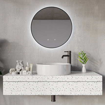 Miroir rond lumineux avec éclairage LED - Noir - 60 cm - PEONIA