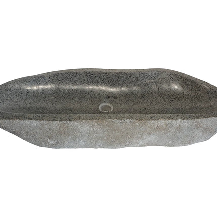 Vasque à poser asymétrique en pierre naturelle avec vasque - Gris naturel - 90 cm - PIEDRI