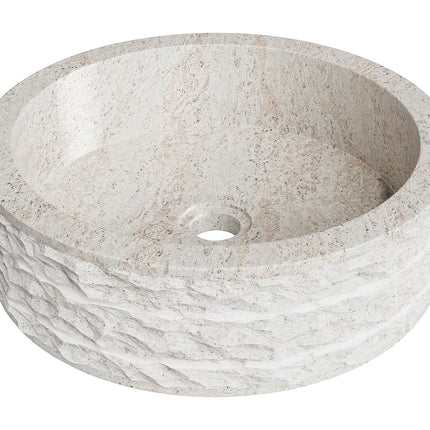 Vasque à poser en marbre naturel finition mate avec vasque ronde - Crème - 40 cm - CIRILA