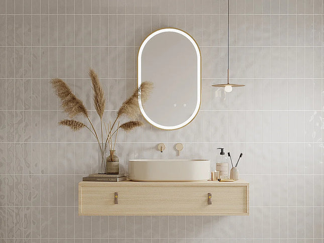 Miroir lumineux ovale avec éclairage LED - doré - 50 cm - Les Astucieux