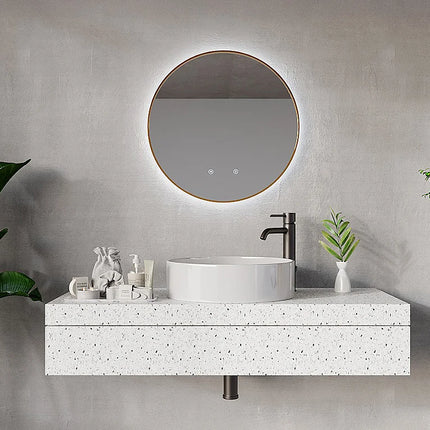 Miroir lumineux rond avec LED et anti-buée - Doré - 60 cm - Les Astucieux