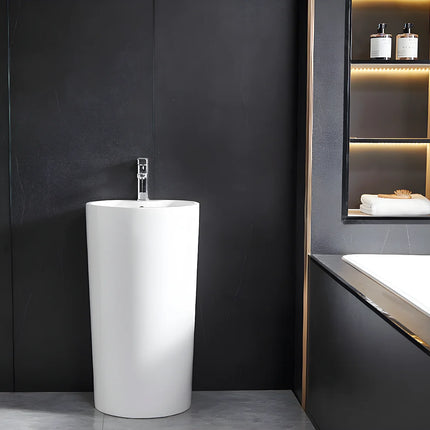 Vasque sur pied design contemporain avec vasque arrondie - blanc éclatant - 45 cm - TOTAM