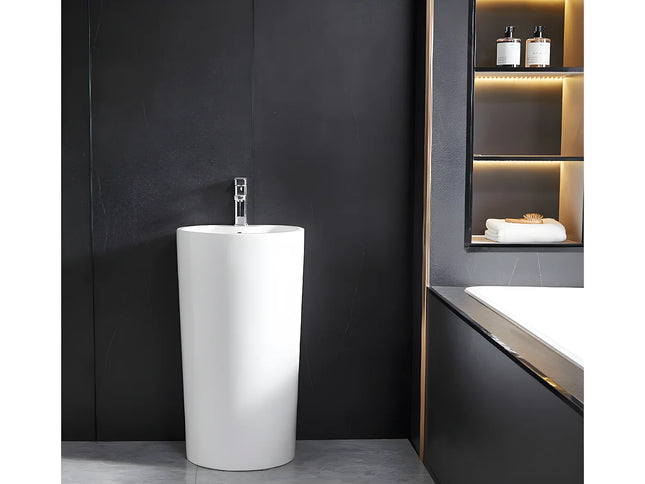 Vasque sur pied design contemporain avec vasque arrondie - blanc éclatant - 45 cm - TOTAM