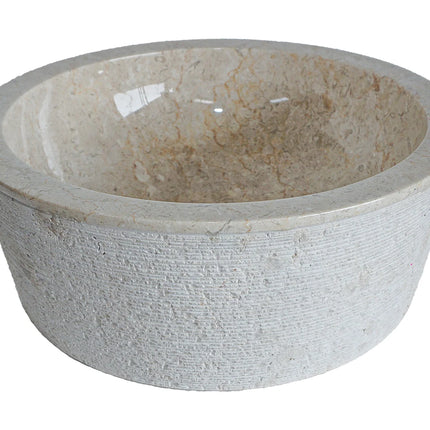 Vasque de salle de bain en marbre massif avec vasque ronde striée - crème - 40 cm - MARBLE