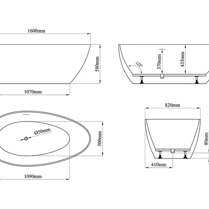 Baignoire ovale à poser finition blanc mat - 82 cm - APULIA