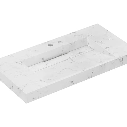 Vasque suspendue effet marbre blanc mat avec vasque rectangulaire - 90.2 cm - TAKOTNA