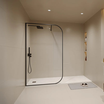 Paroi de douche courbée finition mate avec barre de stabilisation réglable - Noir mat - 120 cm - DOUYANO