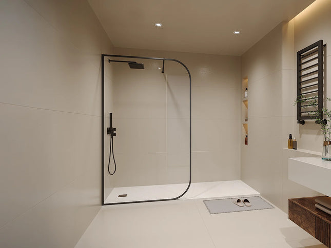 Paroi de douche courbée finition mate avec barre de stabilisation réglable - Noir mat - 120 cm - DOUYANO