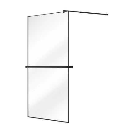 Paroi de douche à l'italienne avec porte-serviettes et étagère intégrée - Noir mat - 120 cm - BONPERO