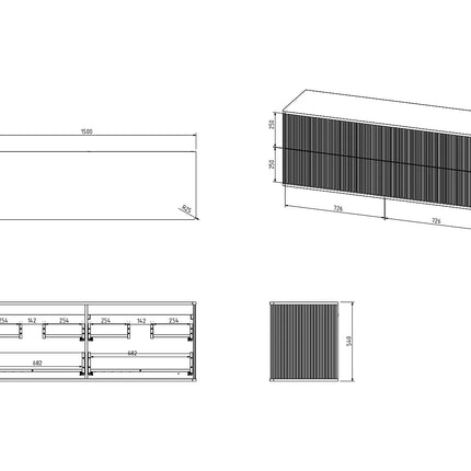 Meuble de salle de bain suspendu rainuré avec double vasque à poser ronde - Blanc - 150 cm - KELIZA