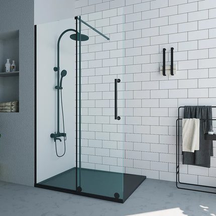 Paroi de douche à l'italienne noir mat avec porte coulissante - 140 cm - YOREM