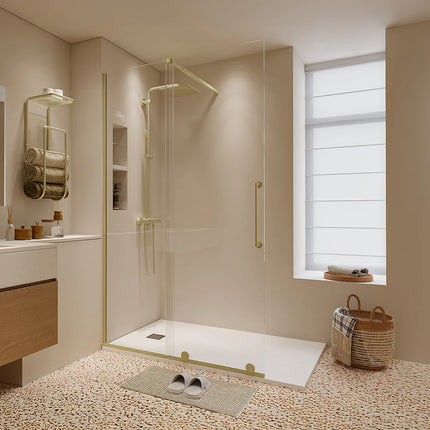 Paroi de douche à l'italienne avec porte coulissante - Doré brillant - 120 cm - YOREM