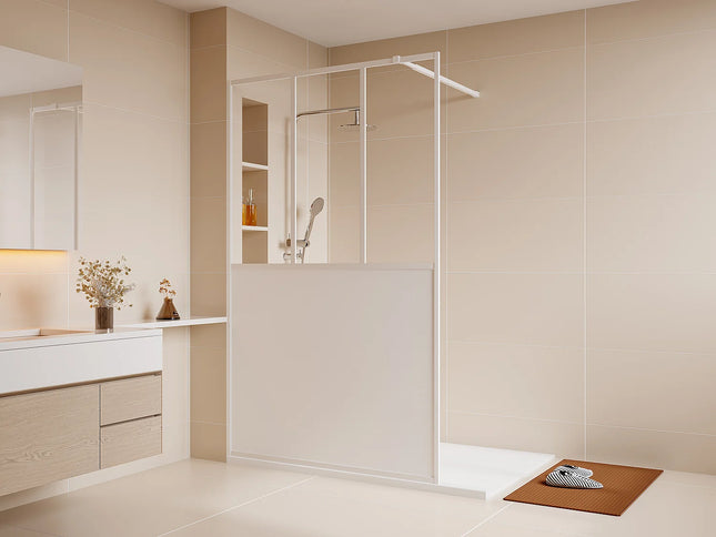 Paroi de douche style atelier avec verre teinté noir - Noir mat - 120 cm - URBANIK