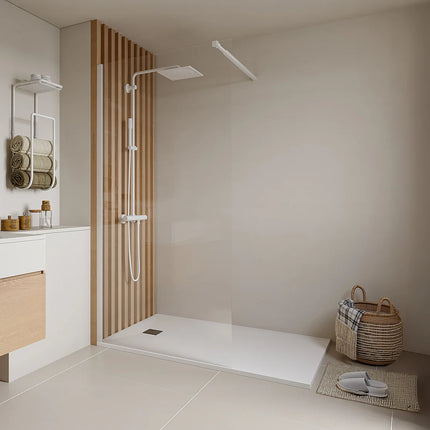 Paroi de douche à l'italienne design industriel mat - Blanc mat - 120 cm - Les Essentiels DAREN