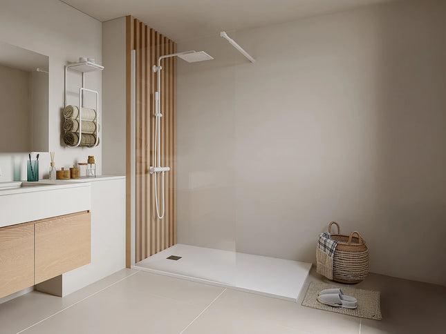 Paroi de douche à l'italienne design industriel mat - Blanc mat - 120 cm - Les Essentiels DAREN