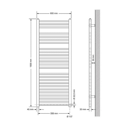 Sèche-serviettes à inertie fluide anthracite - 60 cm - DS CONCEPT