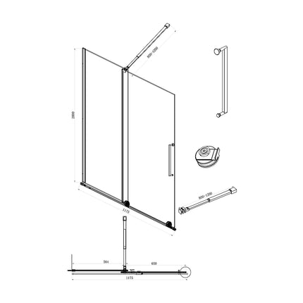 Paroi de douche à l'italienne style industriel finition noire mate - 120 cm - YOREM