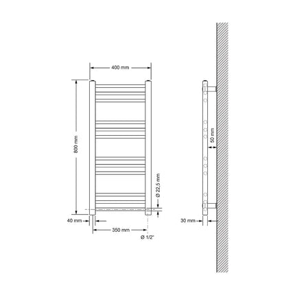Radiateur sèche-serviettes design avec tige chauffante 600W - Anthracite - 40 cm - DS CONCEPT