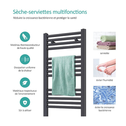 Radiateur sèche-serviettes eau chaude finition anthracite - 60 cm - EMKE