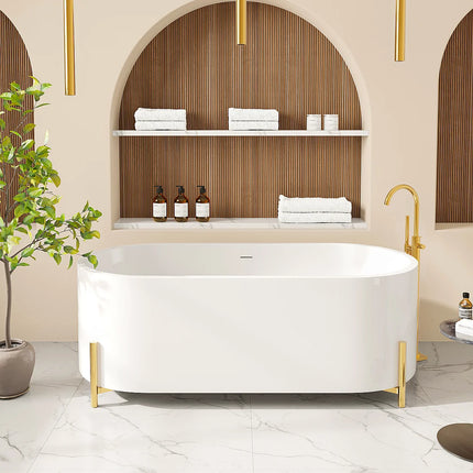Baignoire ovale à poser avec pieds dorés - Blanche - 160 cm - ALONSA