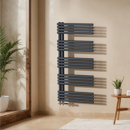 Sèche-serviettes à eau chaude tubes ronds - Anthracite - 60 cm - DS CONCEPT