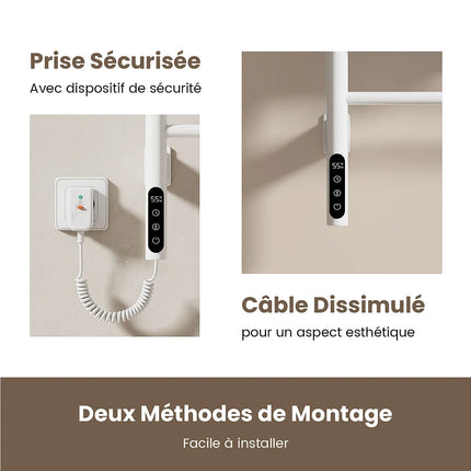 Sèche-serviettes mural pivotant avec thermostat intelligent WiFi - Blanc - 43 cm - DS CONCEPT