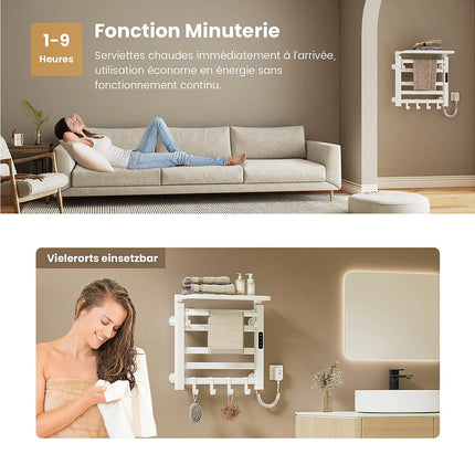 Chauffe-serviettes électrique avec thermostat intelligent WiFi - Blanc - 50 cm - DS CONCEPT