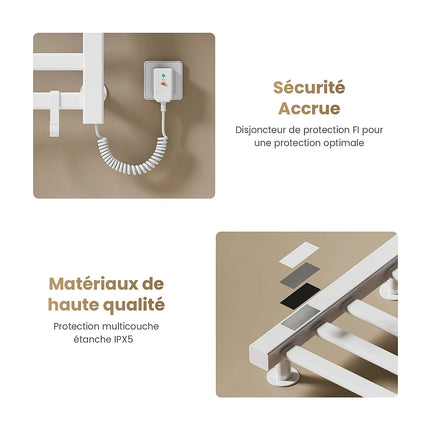 Chauffe-serviettes électrique avec thermostat intelligent WiFi - Blanc - 50 cm - DS CONCEPT