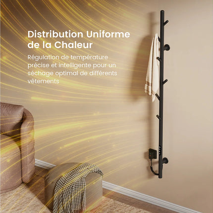 Sèche-serviettes électrique design moderne suspendu - Noir - 12,5 cm - DS CONCEPT