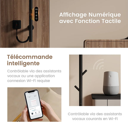 Sèche-serviettes électrique design moderne suspendu - Noir - 12,5 cm - DS CONCEPT