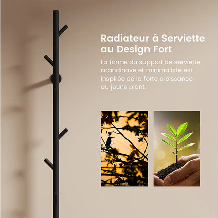 Sèche-serviettes électrique design moderne suspendu - Noir - 12,5 cm - DS CONCEPT