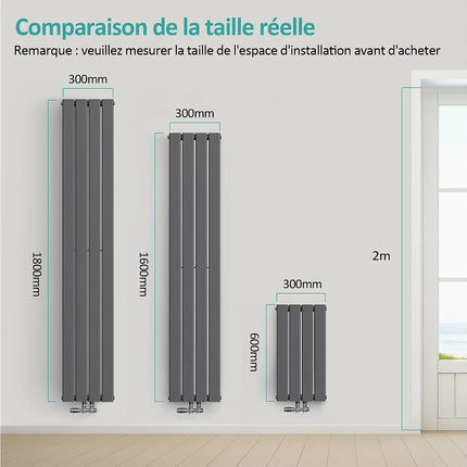 Radiateur à eau chaude plat à inertie fluide - Gris anthracite - 160 cm - DS CONCEPT