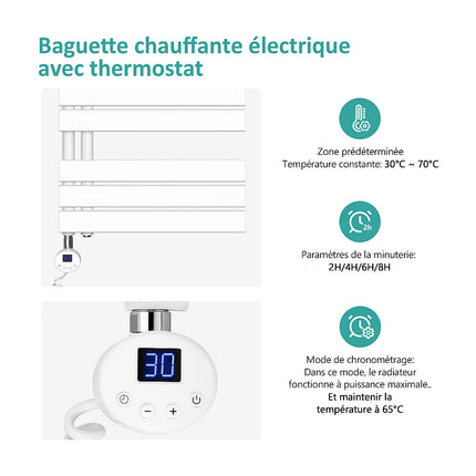 Sèche-serviettes électrique avec thermostat et minuterie - Blanc - 50 cm - DS CONCEPT