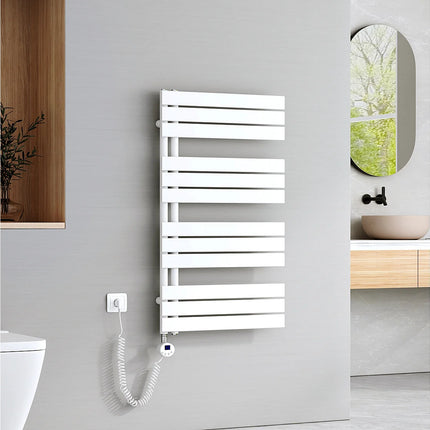 Sèche-serviettes électrique design suspendu avec thermostat et minuterie - Blanc - 60 cm - EMKE