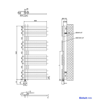 Sèche-serviettes électrique design suspendu avec thermostat et minuterie - Blanc - 60 cm - EMKE