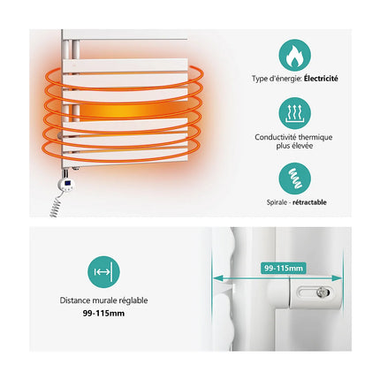 Sèche-serviettes électrique design avec thermostat - Blanc - 50 cm - EMKE