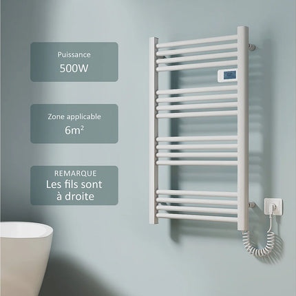Sèche-serviettes électrique blanc avec thermostat digital - 96 cm - EMKE