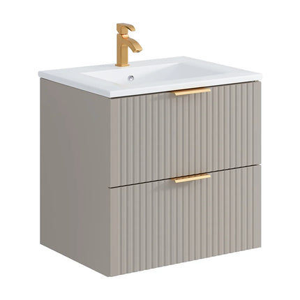 Meuble de salle de bain rainuré avec vasque à encastrer - Beige - 60 cm - ZEVARA