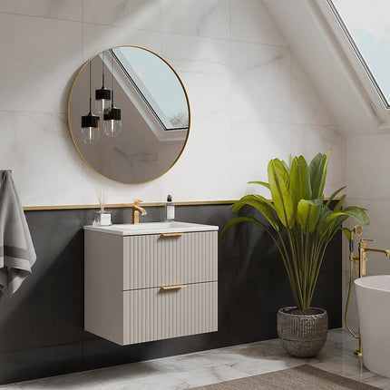 Meuble de salle de bain rainuré avec vasque à encastrer - Beige - 60 cm - ZEVARA