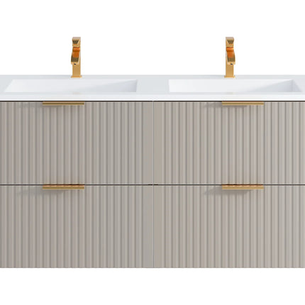 Meuble de salle de bain rainuré avec vasque à encastrer - Beige - 120 cm - ZEVARA