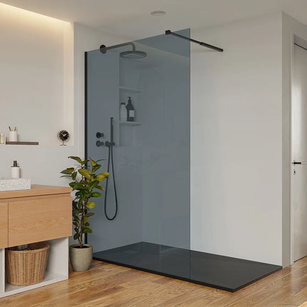 Paroi de douche à l'italienne finition verre fumé avec barres aluminium noir mat - Noir fumé - 120 cm - MALIKA II
