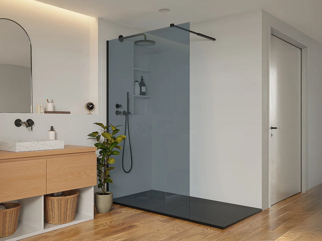 Paroi de douche à l'italienne finition verre fumé avec barres aluminium noir mat - Noir fumé - 120 cm - MALIKA II