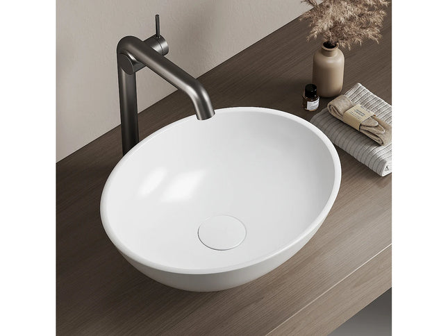 Lavabo à poser en céramique avec vasque ovale - blanc - 41,5 cm - DS CONCEPT
