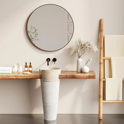 Vasque sur pied en marbre massif avec vasque ronde - Gris naturel - 40 cm - LANTA