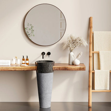 Vasque sur pied en marbre massif avec vasque ronde - Gris naturel - 40 cm - LANTA