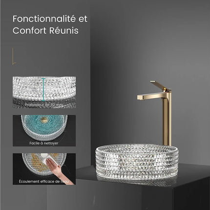 Vasque à poser design épuré avec vasque ronde - Transparent - 36 cm - DS CONCEPT